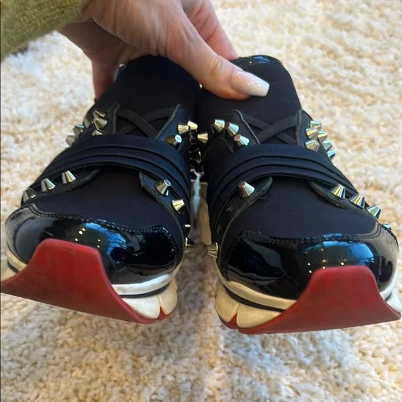 Authentic Christian Louboutin Black and Silver Studded Sneakers - Picture 4 of 11